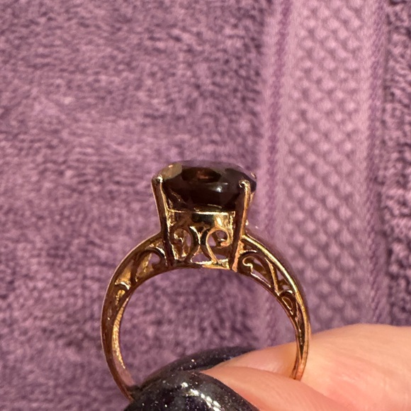 Elegant Brown Stone Gold Plated Ring. Size 7 - Picture 3 of 3